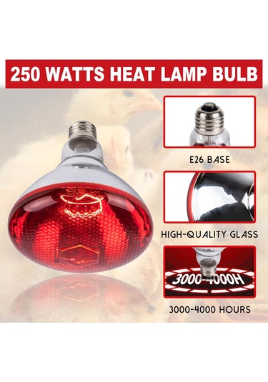 250w Tavuk Isı Lambası Ampulleri, Par38 Civcivler İçin Isı Lambası, Kızılötesi Isıtma Ampulleri 2 Paket