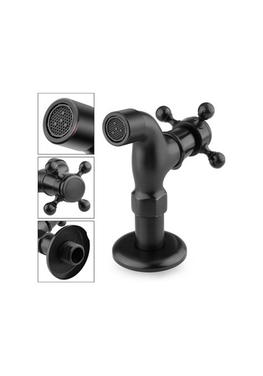 Novahub Suntek Antik Pirinç Çamaşır Musluğu, Siyah Siyah