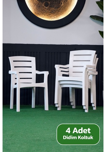 Alezy Didim İstiflenebilir Bahçe Balkon Koltuk Sandalye 4 Adet Beyaz