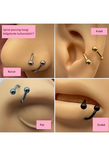 Heppii Gold Renk Cerrahi Çelik Spiral Piercing Kulak Dudak Burun Kaş Kıv Altın