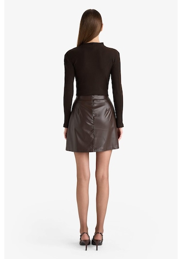 Defacto A Kesim Normal Bel Suni Deri Mini Etek G1895ax25aubn45 Kahve
