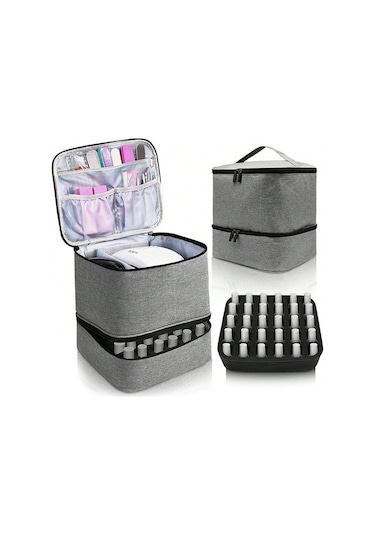 Reedark Üç Bölmeli Tırnak Çözümleme Seti, 30'lu Tırnak Boyası Depolama, Ağlı Cep, Taşınabilir El Çantası, Su Geçirmez Pu Kumaş, Gri Gri