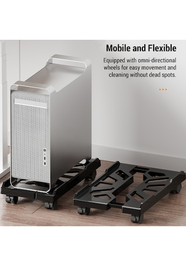 Moveevo Mobil Bilgisayar Kasası Stantı: Ev/ofis İçin Genişletilebilir Genişlik, Soğutma Delikleri Ve Frenli Tekerlekler Siyah/beyaz