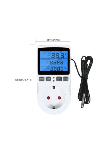 Çok Fonksiyonlu Dijital Termostatlı Priz - Isıtma/soğutma Modu, Zamanlayıcı, -40 C-120 C, 100-250vac, Eu Standart