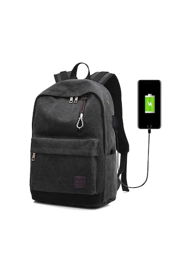 Rogfer Sones Çok Fonksiyonlu Seyahat Rahat Kanvas Sırt Çantası Öğrenci Çantası Harici Usb Şarj Arayüzü Ve Kulaklık Jakı İle - Siyah Çok Renkli Çok Renkli