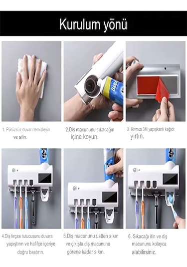 Uv Steril Diş Macunu Sıkacağı Dispenseri 4 Lü Diş Fırçası Tutucu