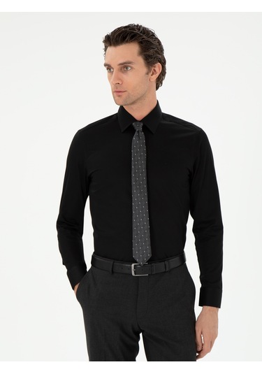 Cacharel Siyah Slim Fit Pamuklu Klasik Gömlek
