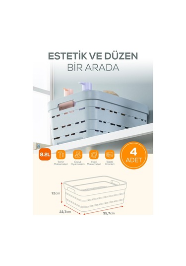 Vienev 4'lü 8,2 Litre Delikli Saklama Kutusu Beyaz Beyaz