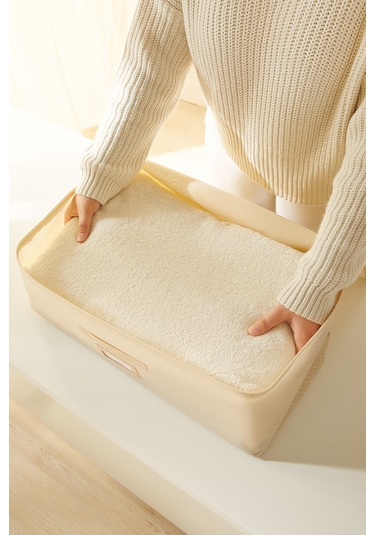 Ocean Home Textile Orta Boy Bej Balıksırtı Hurç 52 x 28 x 21 cm