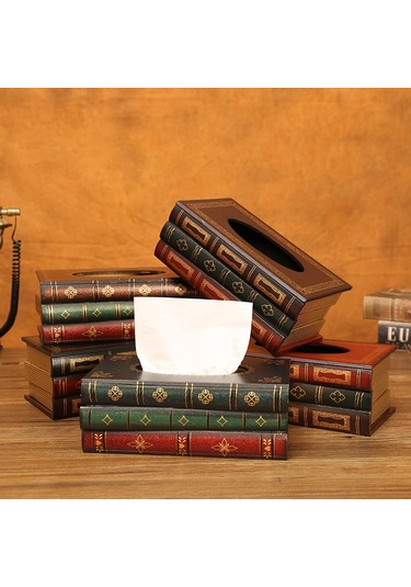 Xiyyadms Kahve Renkli Sanal Kitap Desenli Masaüstü Mendil Kutusu - Kafe Restoran Dekoratif Mendil Saklama Kutusu 4001b