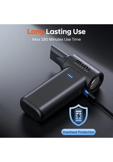Fochsia Black- Turbo Jet Elektrikli Üfleyici 150.000 Rpm Yüksek Hız Usb Şarjlı 4000mah Pilli 3 Hız Ayarı Abs Gövde Ev Araç Temizliği İçin