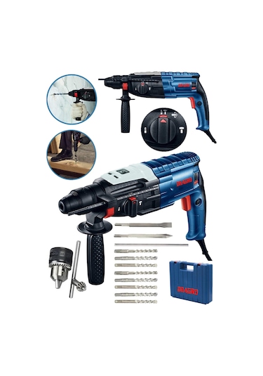 Dragro DRG-krc4200 Gri 4200 Çelik Şanzıman Bakir Sargili Kırıcı Delici Hilti Matkap 10 Adet Uç Yedek Mandren