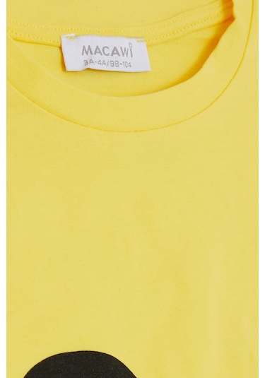 Macawı Kız Çocuk Şortlu Takım Rakam Baskılı 3-7 Yaş, Sarı Sarı