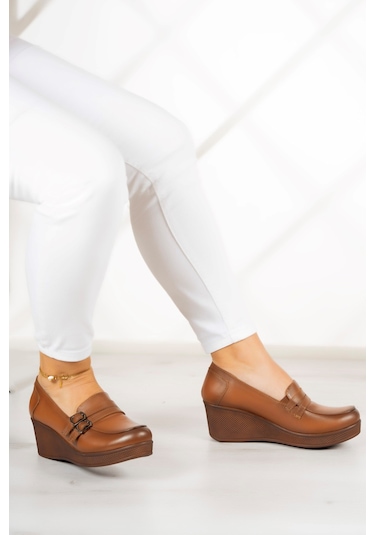 Erkan Saçmacı Taylor Taba Hakiki Deri Dolgu Topuklu Günlük Ayakkabı