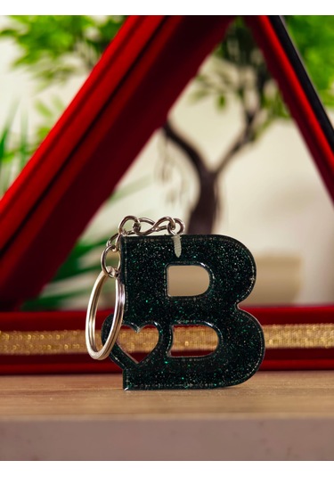 Harfli Anahtarlık Epoksi Kişiye Özel Yapım El Yapımı Harf Anahtarlık Kalp Model Özel Tasarım Hediyelik Ürün Kalp Desenli Simli Anahtarlık Beyaz - Pembe