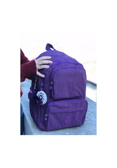 Klinkır Çok Gözlü Okul Için Uygun Kumaş Sırt Çantası Mor Mor Mor