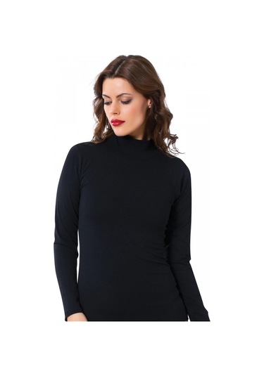 Giyim Bayan Uzun Kol Boğazlı Body Siyah Siyah