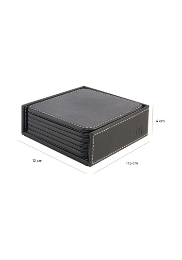 Bardak Altlığı,6 Lı Set,masaüstü Kare Cup Coaster,vegan Suni Deri,11x11 Cm.,siyah