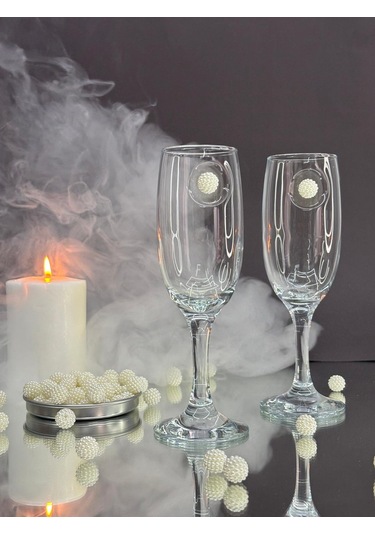 Şampanya Kadehi Beyaz İnci Böğürtlen Figürlü 2'li Şeffaf