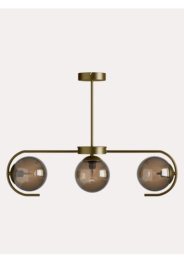 Ayza Modern Eskitme Metal Gövdeli 3'lü Bal Rengi Cam Küre Avize