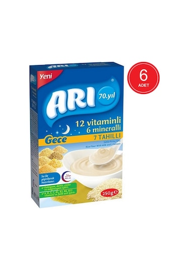 Arı Gece 12 Vitaminli 6 Mineralli Sütlü 6+ Ay Pirinç Unu 6 x 250 G