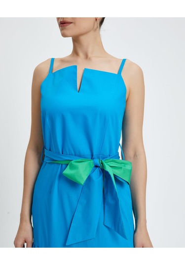 Kadın Askılı Uzun Elbise - Kemer Detaylı - Modern Ve Şık - Günlük Ve Özel Günler İçin Elbise Mavi