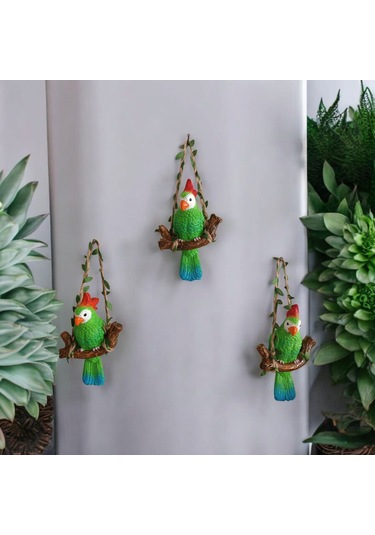 3 Adet Dekoratif Sallanan Duvar Ve Bahçe Süsü Papağan Yeşil