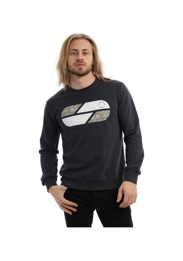 Erkek Polo State Baskılı Bisiklet Yaka Sweat Koyu Kahve Füme