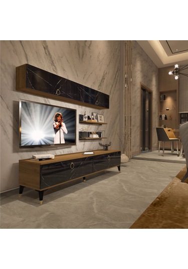 Decoraktiv Eko 5 Mdf Std Gold Tv Ünitesi Tv Sehpası Pera - Siyah Mermer