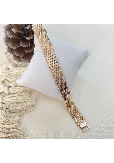 Trabzo Bileklik Kalın Ezme Yassı Model Çelik Kararmaz Xuping Vip S Rose Gold