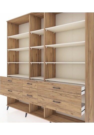 Hyperion Dolap 12 Raflı 6 Çekmeceli 220x44x243 Çam-aytaşı/çam Aytası/atlas Çam