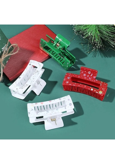 Muweordy Noel Saç Pençesi 8,5 Cm Kare Baskılı Kırmızı Yeşil Noel Yengeç Saç Tokası Kadınlar İçin Trend Pençe Tokaları Saç Aksesuarları Çok  Renkli
