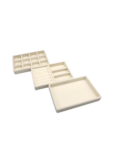 Yerli Üretim Süet Kumaş Krem Renk 3 Lü Takım Çekmeçe İçi Krem