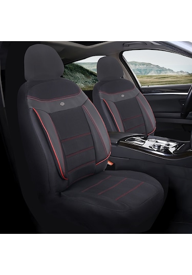 Renault Megane 2 Araçlara Uyumlu Oto Koltuk Kılıfı Seti - Venüs Serisi Siyah/kırmızı
