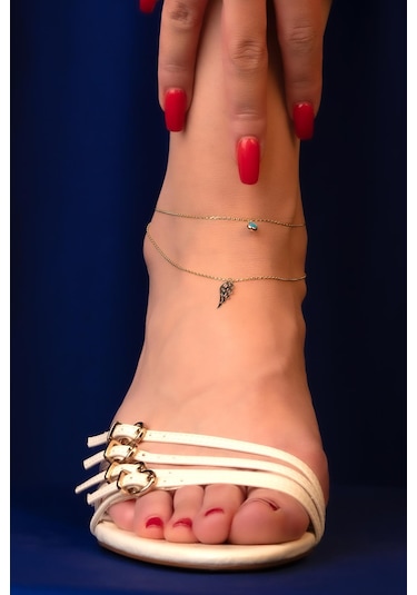 14 Ayar Altın Firuze Taşlı Melek Kanadı Halhal Hal0016 Rose