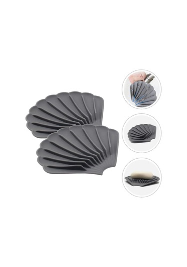 Gri Renk Kaymaz İstiridye Şekilli Silikon Sabunluk Sabun Depolama Tutucu Ve Taşınabilir Sabunluk Plakası Diğer