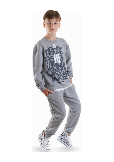 Denokids Harfler Erkek Çocuk Eşofman Takımı - Gri