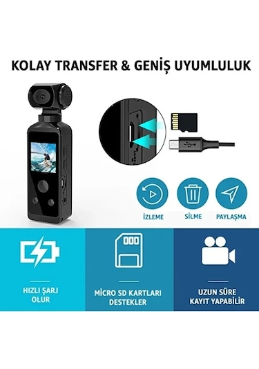 Vtn-032 4k Ultra Hd Aksiyon Kamerası 270 Geniş Açı Döner Klips Su Geçirmez Kılıf Wifi Kamera Siyah