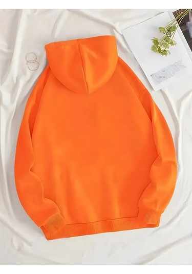 Kızlar İçin Sonbahar Kışlık Kapüşonlu Sweatshirt Fermarlı Ayıcık Turuncu