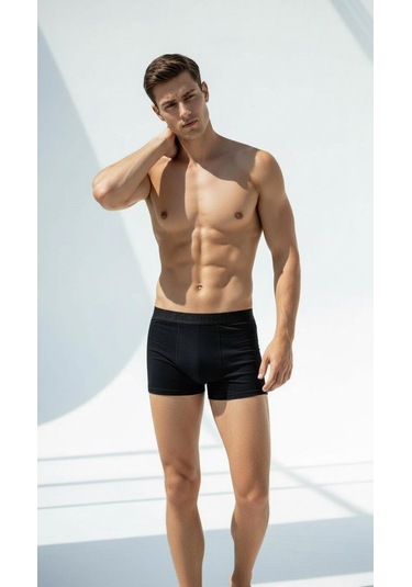 Erkek 6 Lı Boxer Seti Siyah Renk Esnek Bel Lastikli Modal Siyah