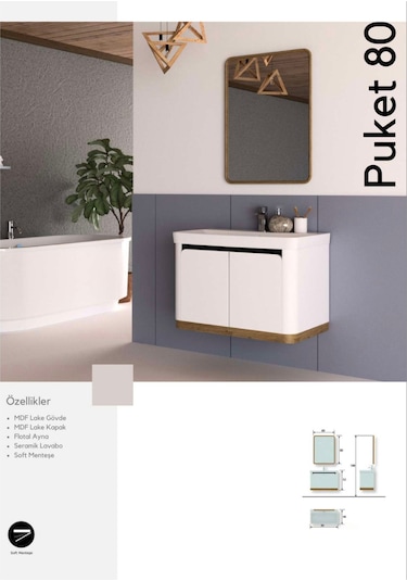 Evros Banyo Mobilyası Puket 80 Cm Banyo Dolabı Krem