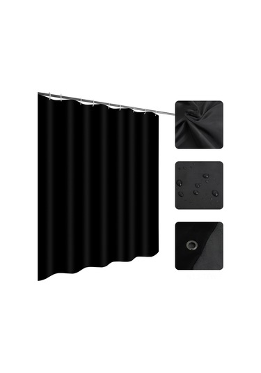 Tenfowee Banyo İçin Su Geçirmez Ve Mantar Önleyici Kalın Poliester Perde - Siyah, 180x220 Cm, 12 Adet Kanca İle Siyah