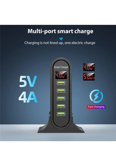Uslıon 5 Port Usb Şarj Aleti Hub Çoklu Usb Şarj İstasyonu Dock Masaüstü Duvar Us Balck