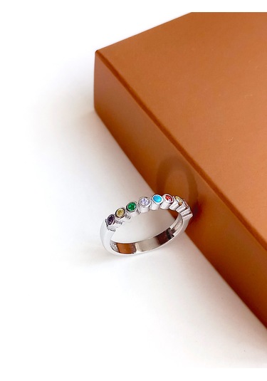 Gümüş Gökkuşağı Tasarım 12 Numara Zarif Kadın Yüzük Yılbaşı Yeni