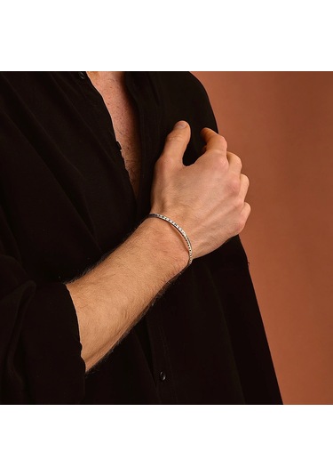 925 Ayar Gümüş Run Alfabeli Unısex Kelepçe Bileklik Gümüş