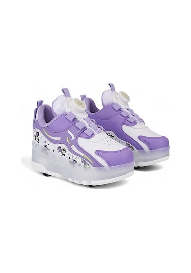 Kaykaylı Çocuk Işıklı Ayakkabı - Işıklı Patenli Kaykay Ayakkabı - Kaykay Ayakkabı Beyaz