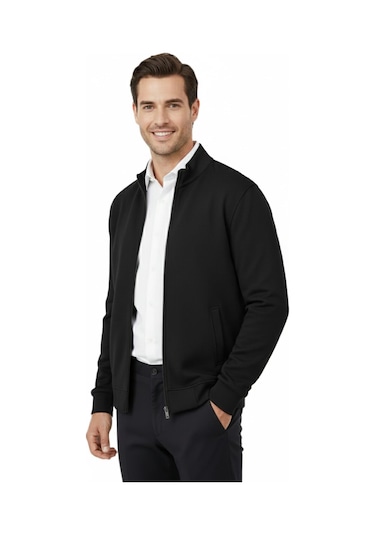 Erkek Spor Hakim Yaka Fermuarlı Hırka Regular Fit Bgl-st04947 Siyah