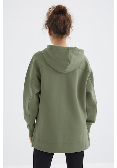 Tommy Life Çağla Reglan Kol Basic Kapüşonlu Oversize Sweatshirt Tunik - 97242 Çağla