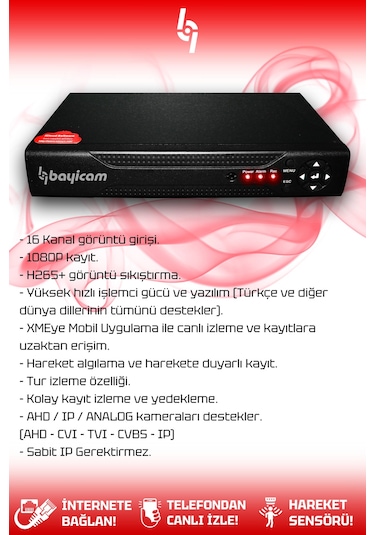 Bayicam 16 Kanal Ahd Dvr Xmeye Hibrit Kayıt Cihazı