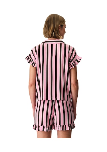 Penti Kahverengi Lily Çizgili Gömlek Şortlu Pijama Takımı Bbw